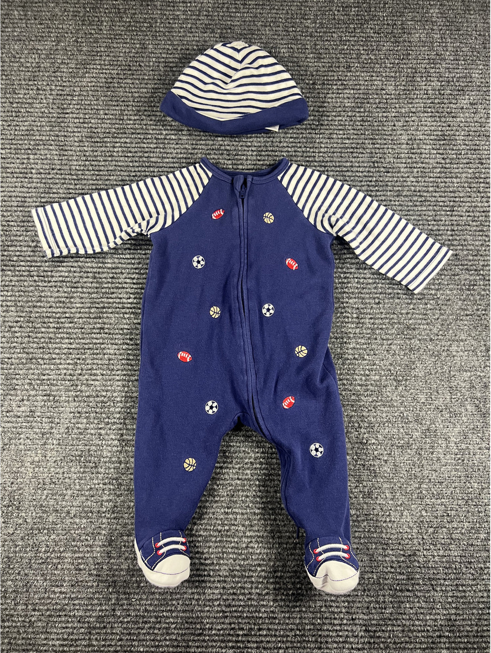Little Me Baby Boys 6M Navy Blue Sports-Themed Footed Sleeper - 100% Cotton